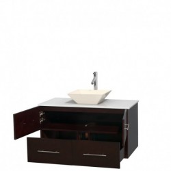 42 inch Single Bathroom Vanity in Espresso, White Man-Made Stone Countertop, Pyra Bone Porcelain Sink, and No Mirror
