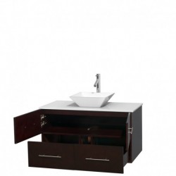 42 inch Single Bathroom Vanity in Espresso, White Man-Made Stone Countertop, Pyra White Porcelain Sink, and No Mirror