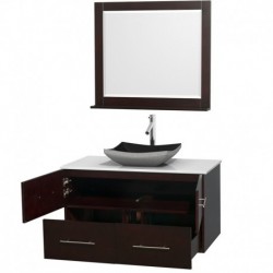 42 inch Single Bathroom Vanity in Espresso, White Man-Made Stone Countertop, Altair Black Granite Sink, and 36 inch Mirror