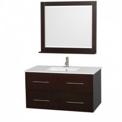 42 inch Single Bathroom Vanity in Espresso, White Man-Made Stone Countertop, Undermount Square Sink, and 36 inch Mirror