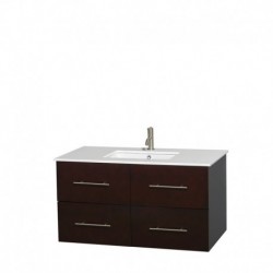 42 inch Single Bathroom Vanity in Espresso, White Man-Made Stone Countertop, Undermount Square Sink, and No Mirror