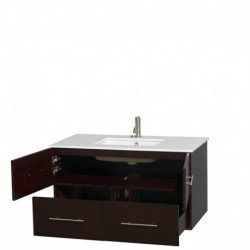 42 inch Single Bathroom Vanity in Espresso, White Man-Made Stone Countertop, Undermount Square Sink, and No Mirror
