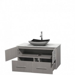 42 inch Single Bathroom Vanity in Gray Oak, White Carrera Marble Countertop, Altair Black Granite Sink, and No Mirror