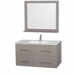 42 inch Single Bathroom Vanity in Gray Oak, White Carrera Marble Countertop, Undermount Square Sink, and 36 inch Mirror