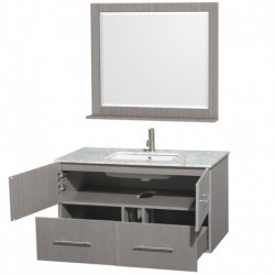 42 inch Single Bathroom Vanity in Gray Oak, White Carrera Marble Countertop, Undermount Square Sink, and 36 inch Mirror