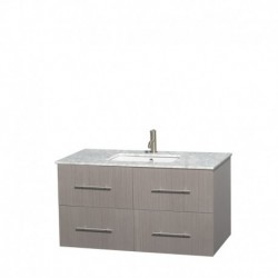 42 inch Single Bathroom Vanity in Gray Oak, White Carrera Marble Countertop, Undermount Square Sink, and No Mirror