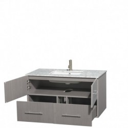 42 inch Single Bathroom Vanity in Gray Oak, White Carrera Marble Countertop, Undermount Square Sink, and No Mirror