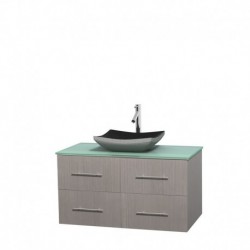 42 inch Single Bathroom Vanity in Gray Oak, Green Glass Countertop, Altair Black Granite Sink, and No Mirror