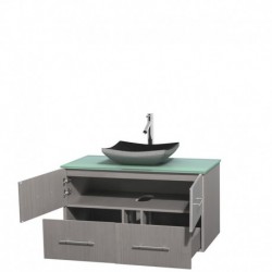 42 inch Single Bathroom Vanity in Gray Oak, Green Glass Countertop, Altair Black Granite Sink, and No Mirror
