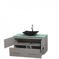 42 inch Single Bathroom Vanity in Gray Oak, Green Glass Countertop, Arista Black Granite Sink, and No Mirror