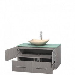 42 inch Single Bathroom Vanity in Gray Oak, Green Glass Countertop, Arista Ivory Marble Sink, and No Mirror