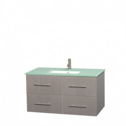 42 inch Single Bathroom Vanity in Gray Oak, Green Glass Countertop, Undermount Square Sink, and No Mirror