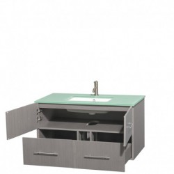 42 inch Single Bathroom Vanity in Gray Oak, Green Glass Countertop, Undermount Square Sink, and No Mirror