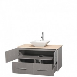 42 inch Single Bathroom Vanity in Gray Oak, Ivory Marble Countertop, Pyra White Porcelain Sink, and No Mirror