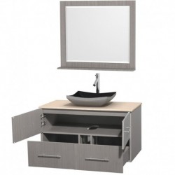 42 inch Single Bathroom Vanity in Gray Oak, Ivory Marble Countertop, Altair Black Granite Sink, and 36 inch Mirror