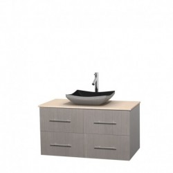 42 inch Single Bathroom Vanity in Gray Oak, Ivory Marble Countertop, Altair Black Granite Sink, and No Mirror