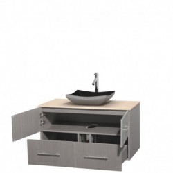 42 inch Single Bathroom Vanity in Gray Oak, Ivory Marble Countertop, Altair Black Granite Sink, and No Mirror