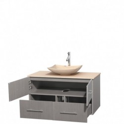42 inch Single Bathroom Vanity in Gray Oak, Ivory Marble Countertop, Arista Ivory Marble Sink, and No Mirror