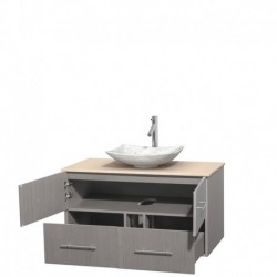 42 inch Single Bathroom Vanity in Gray Oak, Ivory Marble Countertop, Arista White Carrera Marble Sink, and No Mirror