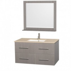 42 inch Single Bathroom Vanity in Gray Oak, Ivory Marble Countertop, Undermount Square Sink, and 36 inch Mirror