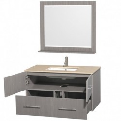 42 inch Single Bathroom Vanity in Gray Oak, Ivory Marble Countertop, Undermount Square Sink, and 36 inch Mirror