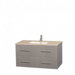 42 inch Single Bathroom Vanity in Gray Oak, Ivory Marble Countertop, Undermount Square Sink, and No Mirror
