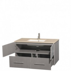 42 inch Single Bathroom Vanity in Gray Oak, Ivory Marble Countertop, Undermount Square Sink, and No Mirror