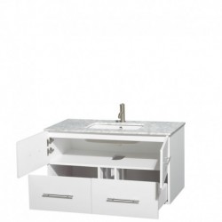 42 inch Single Bathroom Vanity in Matte White, White Carrera Marble Countertop, Undermount Square Sink, and No Mirror