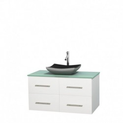 42 inch Single Bathroom Vanity in Matte White, Green Glass Countertop, Altair Black Granite Sink, and No Mirror