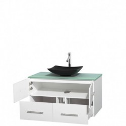 42 inch Single Bathroom Vanity in Matte White, Green Glass Countertop, Arista Black Granite Sink, and No Mirror