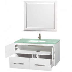 42 inch Single Bathroom Vanity in Matte White, Green Glass Countertop, Undermount Square Sink, and 36 inch Mirror