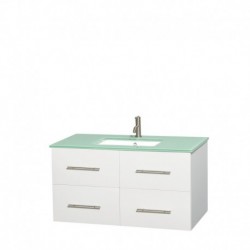 42 inch Single Bathroom Vanity in Matte White, Green Glass Countertop, Undermount Square Sink, and No Mirror