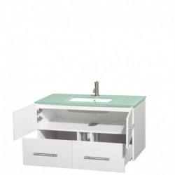 42 inch Single Bathroom Vanity in Matte White, Green Glass Countertop, Undermount Square Sink, and No Mirror