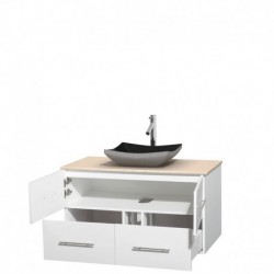 42 inch Single Bathroom Vanity in Matte White, Ivory Marble Countertop, Altair Black Granite Sink, and No Mirror