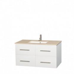 42 inch Single Bathroom Vanity in Matte White, Ivory Marble Countertop, Undermount Square Sink, and No Mirror