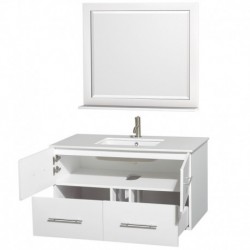 42 inch Single Bathroom Vanity in Matte White, White Man-Made Stone Countertop, Undermount Square Sink, and 36 inch Mirror