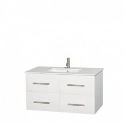 42 inch Single Bathroom Vanity in Matte White, White Man-Made Stone Countertop, Undermount Square Sink, and No Mirror