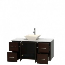 48 inch Single Bathroom Vanity in Espresso, White Carrera Marble Countertop, Pyra Bone Porcelain Sink, and No Mirror