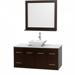 48 inch Single Bathroom Vanity in Espresso, White Carrera Marble Countertop, Pyra White Porcelain Sink, and 36 inch Mirror