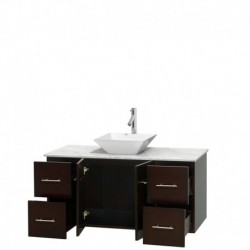 48 inch Single Bathroom Vanity in Espresso, White Carrera Marble Countertop, Pyra White Porcelain Sink, and No Mirror