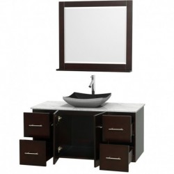 48 inch Single Bathroom Vanity in Espresso, White Carrera Marble Countertop, Altair Black Granite Sink, and 36 inch Mirror