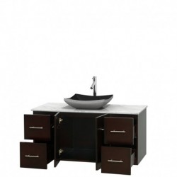 48 inch Single Bathroom Vanity in Espresso, White Carrera Marble Countertop, Altair Black Granite Sink, and No Mirror
