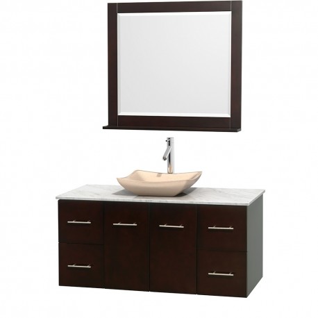 48 inch Single Bathroom Vanity in Espresso, White Carrera Marble Countertop, Avalon Ivory Marble Sink, and 36 inch Mirror
