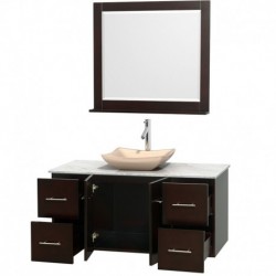 48 inch Single Bathroom Vanity in Espresso, White Carrera Marble Countertop, Avalon Ivory Marble Sink, and 36 inch Mirror