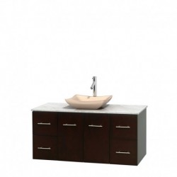 48 inch Single Bathroom Vanity in Espresso, White Carrera Marble Countertop, Avalon Ivory Marble Sink, and No Mirror