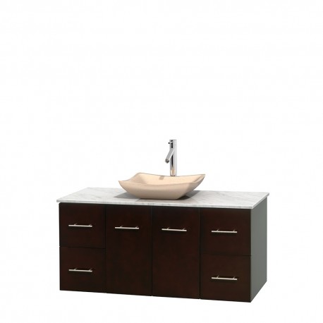 48 inch Single Bathroom Vanity in Espresso, White Carrera Marble Countertop, Avalon Ivory Marble Sink, and No Mirror