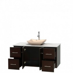 48 inch Single Bathroom Vanity in Espresso, White Carrera Marble Countertop, Avalon Ivory Marble Sink, and No Mirror