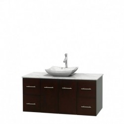 48 inch Single Bathroom Vanity in Espresso, White Carrera Marble Countertop, Avalon White Carrera Marble Sink, and No Mirror
