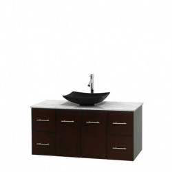 48 inch Single Bathroom Vanity in Espresso, White Carrera Marble Countertop, Arista Black Granite Sink, and No Mirror