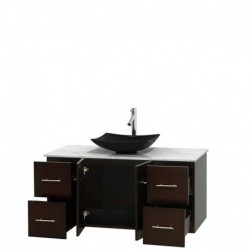 48 inch Single Bathroom Vanity in Espresso, White Carrera Marble Countertop, Arista Black Granite Sink, and No Mirror